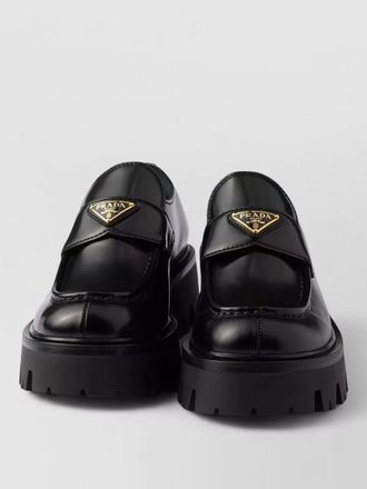 Prada brushed leather loafers rubber sole logo