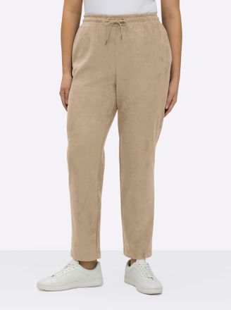 Sheego Lederimitathose SHEEGO, Damen, Gr. 40, Normalgr&ouml;ssen, beige, 90% Polyester, 10% Elasthan, unifarben, Hosen Lederimitathose