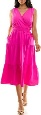 Nina Leonard Tiered Midi Dress in Dragon Fruit at Nordstrom Rack, Size X-Large