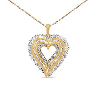 House of Brilliance Silver 1 1/2 Cttw Baguette Diamond Composite Heart 18 Inch Pendant Necklace in Yellowwhite at Nordstrom