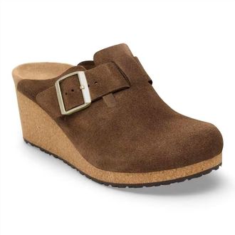 Birkenstock Womens Fanny Suede Leather Wedge Clog In Dark Tea