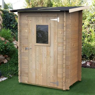 Alce Caseta De Jard&iacute;n Adosada Bh19 Hobby Monofalda 146x98 De Madera De Abeto Natural 19 Mm Con Puerta Simple Con Ventana, Techo Y Suelo Osb3, Montaje F&aacute;cil