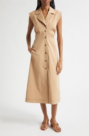 Veronica Beard Orla Linen Blend Maxi Shirtdress in Khaki at Nordstrom, Size 16