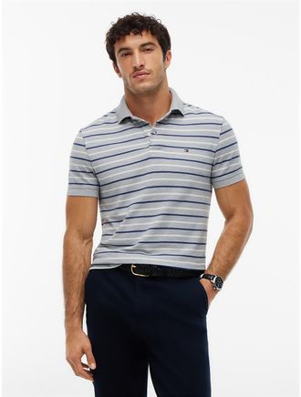 Tommy Hilfiger Mens Regular Fit Striped Wicking Polo - Grey Heather - XXXL