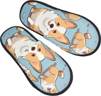Generic Plush Slippers Corgi Pattern Corgi Pattern Warm Fuzzy Slippers Breathable House Shoes For Women Men Indoor L