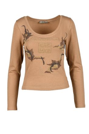 Gil Santucci Beige Abstract Stretch Cotton T-Shirt