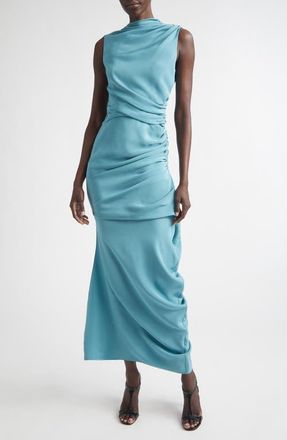 Christopher John Rogers Yanked Ruched Silk Column Gown in Larimar at Nordstrom, Size 4