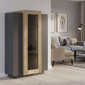 Dmora Vitrina Dfrutt, Aparador Con Tres Puertas, Mueble Sal&oacute;n Polivalente, 100% Made In Italy, Cm 80x38h121, Antracita Y Arce - Dmora