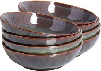 Beliani Beliani - Conjunto De 8 Platos Hondos Cuenco Para Pasta De Gres Caol&iacute;n Artesanal Acabado Esmalte Reactivo Verde Oscuro Thyme