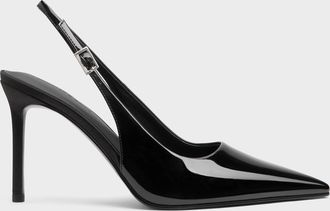 Charles & Keith Patent Pointed Slingback Pumps