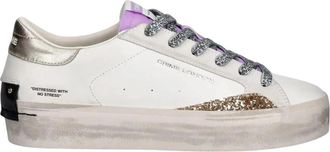 Crime London Gedistilleerde Platform Sneakers met Glitterdetails - Dames - Sneakers - Wit - 41 EU - Leer - Schoenen