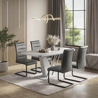 Vicco Set De Mesa De Comedor Fenaro, Blanco, 120 X 80 Cm Con 4 Sillas De Comedor, Gris, Vicco