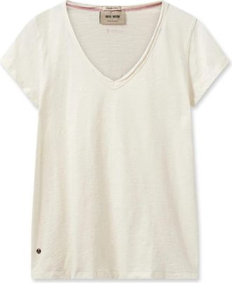 Mos Mosh Basis V-hals T-shirt Top Ecru - Dames - T-shirts - Beige - L - Katoen - Tops