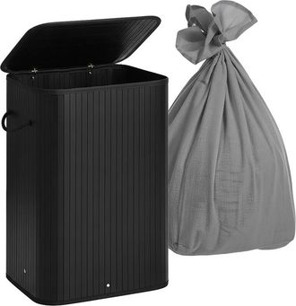 Relaxdays Relaxdays laundry basket with lid, 2 compartments, bamboo, 105 l, foldable, HxWxD: 63 x 52 x 32 cm, black