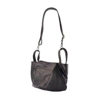 Yohji Yamamoto Unisex Tulip M Shoulder Bag - Yohji Yamamoto Leather Black Cowhide Crossbodies