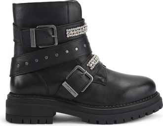 Kurt Geiger Womens Leather Double Buckle Biker Boots - Black - Size UK 4