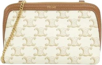 Celine Pre-owned Cross Body Bags, female, White, Size: ONE SIZE Pre-owned Chain Clutch Trionph Canvas Lamb Shoulder Bag