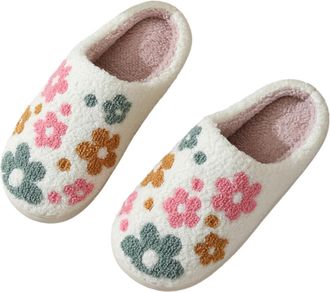 Generic 2025 Halloween Cotton Slippers Fall/Winter Heart-Shaped Indoor Shoes Home Cartoon Plush Warm Slippers (Flower,6.5)