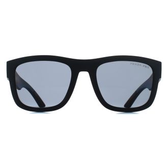 Prada Rectangle Mens Black Rubber Dark Grey Polarized PS01ZS - One Size