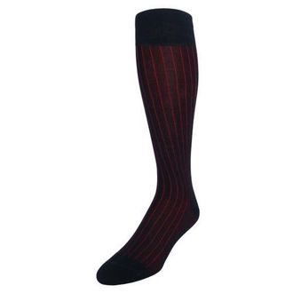 Trafalgar Store Valentino Vertical Stripe Over the Calf Mercerized Cotton Sock in Black With Red Stripes at Nordstrom