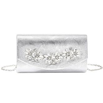 Generic Evening Bag for Women Rhinestone Flower Clutch Purse Shoulder Bag PU Leather Fashion Envelope Bag with Chain Strap Elegant Clutch Handbag Formal Clutc