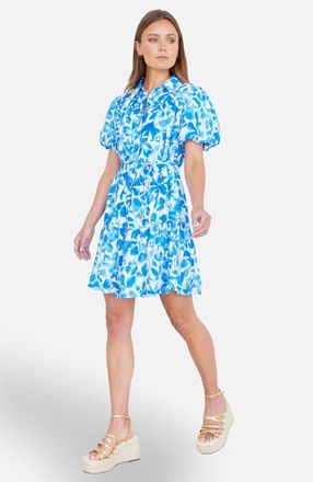 Yumi Floral Print Relaxed Shirt Dress in Blue at Nordstrom, Size 12