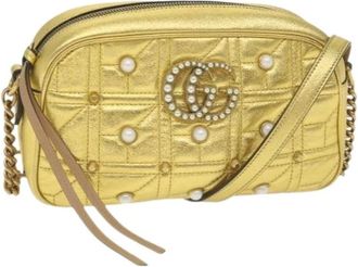 Gucci Pre-owned Cross Body Bags, female, Yellow, Size: ONE SIZE Pre-owned Gg marmont shoulder bag