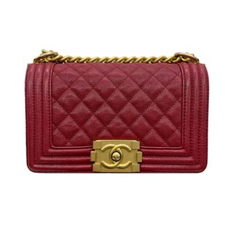 Chanel Red Caviar Leather Small Boy Bag