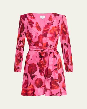 Milly Liv Pleated Floral-Print Mini Dress
