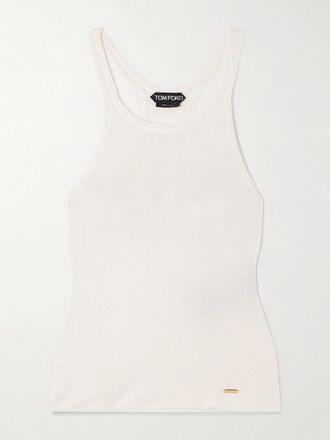 Tom Ford Canotta In Seta Punto Waffle Con Decorazione - Bianco sporco