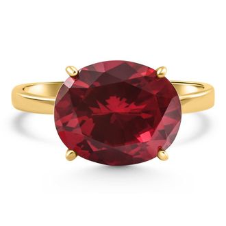 Pompeii3 Ruby Sideways Solitaire Ring 14k Yellow Gold Lab Grown