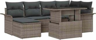 vidaXL Conjunto De Sof&aacute; De Jard&iacute;n Con Coj&iacute;n 7 Pcs Gris Polirat&aacute;n Vidaxl