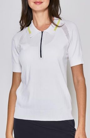 L'Etoile ZIP FRONT KNIT POLO in White/Yellow/Navy at Nordstrom, Size Medium