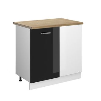 Vicco Armario De Esquina R-line, Negro Brillo Intenso, 86 Cm, Et Roble, Vicco
