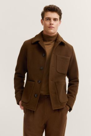 Bugatti Hemdjacke BUGATTI Regular Fit, Herren, Gr. 46, 80, braun, 75% Wolle, 25% Polyester, unifarben, regular fit, Jacken Hemdjacke, mit Umlegekragen & Knopf