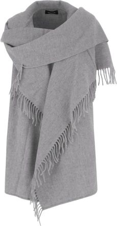Fabiana Filippi Lange Gilet met Ge&iuml;ntegreerde Sjaalkraag - Dames - Tops zonder mouwen - Grijs - ONE Size - Wol - Tops