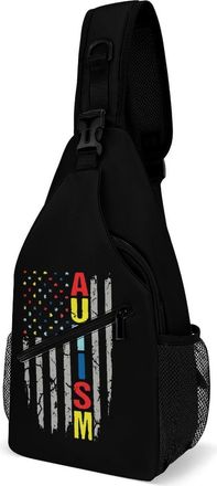 Generic Autism Awareness U.S.A Flag Mens Crossbody Chest Sling Bag for Travel Hiking Lightweight Shoulder Bags with Small Side