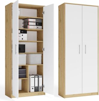 Topeshop Oliv 2d - Armario 2 Puertas, 8 Estantes - 74 X 180 X 35 Cm - Blanco / Roble Artisan