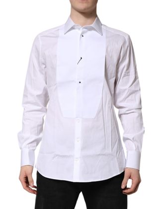 Dolce & Gabbana White Silk Bib Poplin GOLD Men Formal Mens Shirt