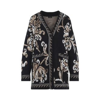 Etro Black Jacquard V Neck Cardigan