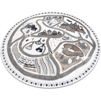 RugsX Rugsx - Carpet fun Land for children, village, streets, circle - cream beige round 140 cm