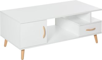 HOMCOM Modern Minimalism Coffee Table with Storage - Sofa Side Table with Shelf & Drawer for Living Room Reception Room - White Storage Wooden w/ - Home Livi