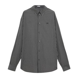 Loewe Overhemden, Heren, Zwart, M, Katoen, Technische Katoenen Shirt Met All-Over Ruitpatroon