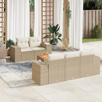 vidaXL Juego De Sof&aacute;s Jard&iacute;n Con Cojines 6 Pzas Rat&aacute;n Sint&eacute;tico Beige Vidaxl