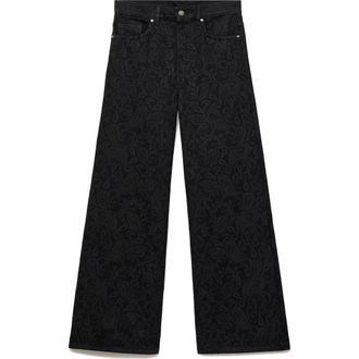 Mango Paisley High Waist Wide Leg Jeans in Black Denim at Nordstrom Rack, Size 4