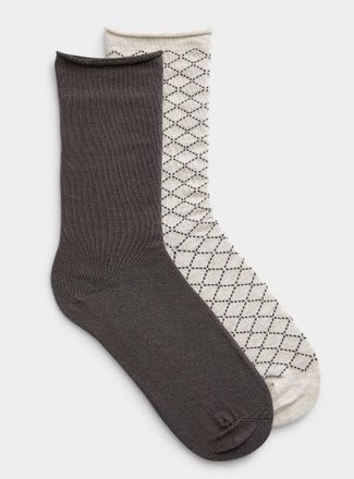 Simons Womens Solid/checks socks 2-pack