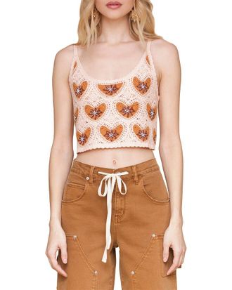Avec Les Filles Crop Heart Crochet Shirt