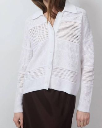 Kinross Cashmere Womens Mixed Texture Collared Cardigan In White