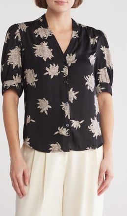 T Tahari Short Sleeve Airflow Blouse in Black Peony Print at Nordstrom Rack, Size X-Small