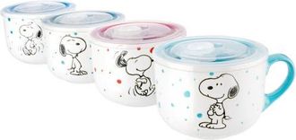 Peanuts Pokidot Stoneware Soup Mug Set with Lids in Assorted Colors at Nordstrom